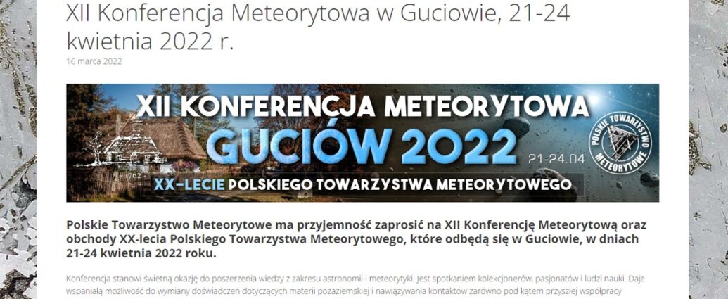 XII Konferencja Meteorytowa w Guciowie, 21-24 kwietnia 2022 r.