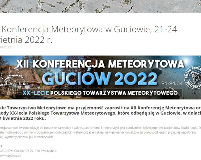 XII Konferencja Meteorytowa w Guciowie, 21-24 kwietnia 2022 r.